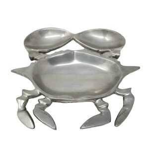 Crab Shape Serving Dish Chip and Dip Set Divided Seafood Party Plate Silver Tray